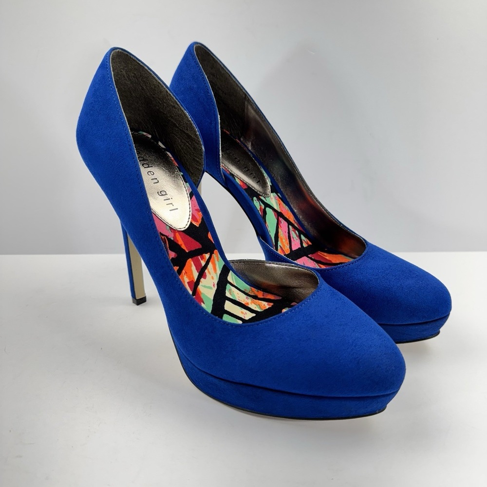 Madden Girl Unite Royal Blue Suede Platform Heels Stiletto Size 7